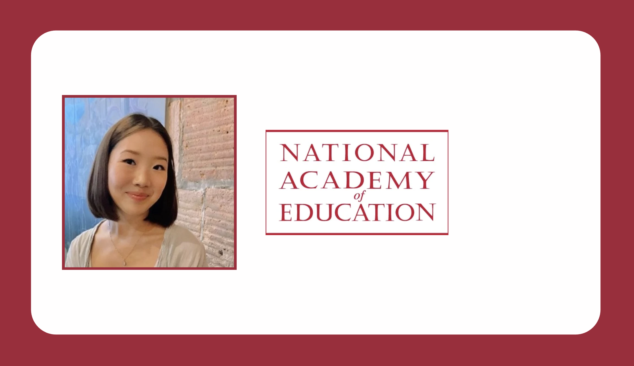 Headshot of alum Noël Um-Lo next to NAEd logo